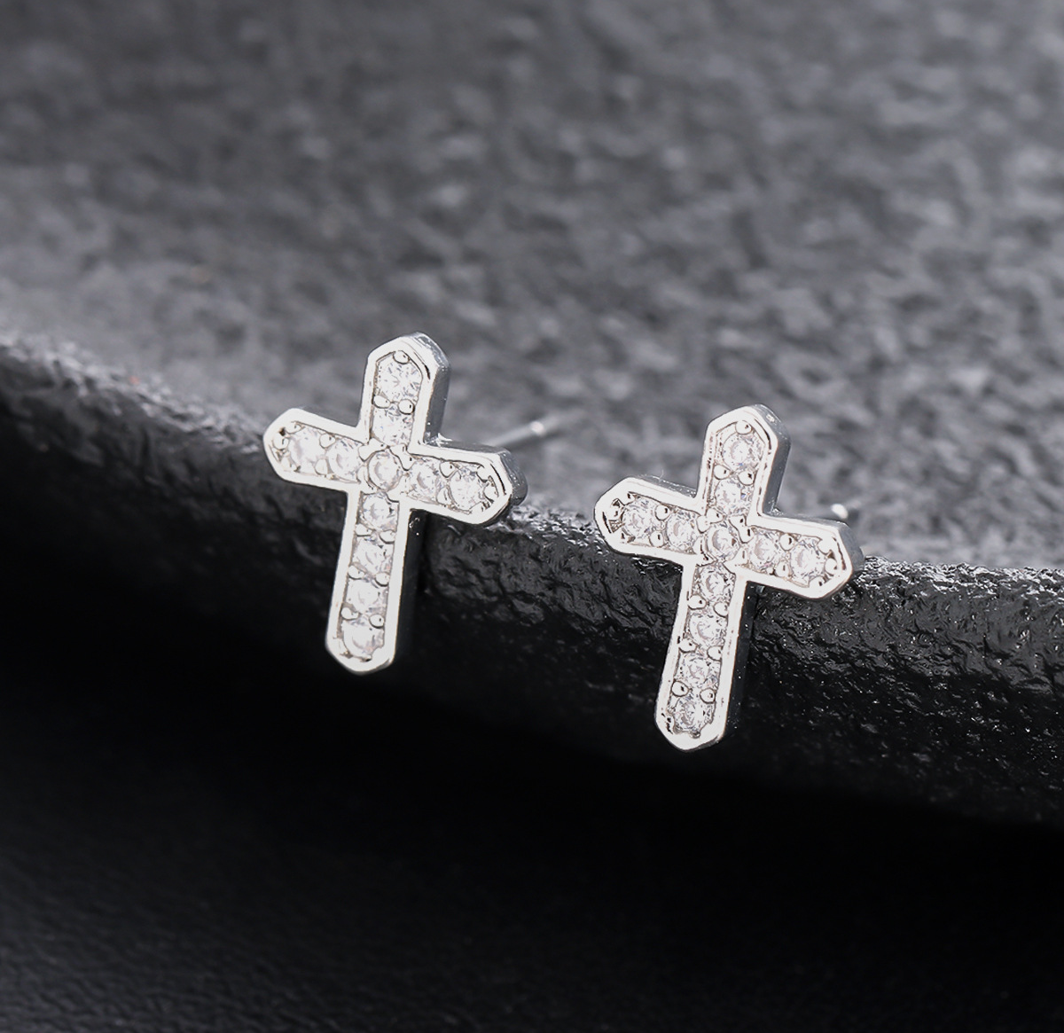 Trendy Silver Cross Stud Earrings with Rhinestone Inlay, Hypoallergenic, Minimalist Jewelry for Women