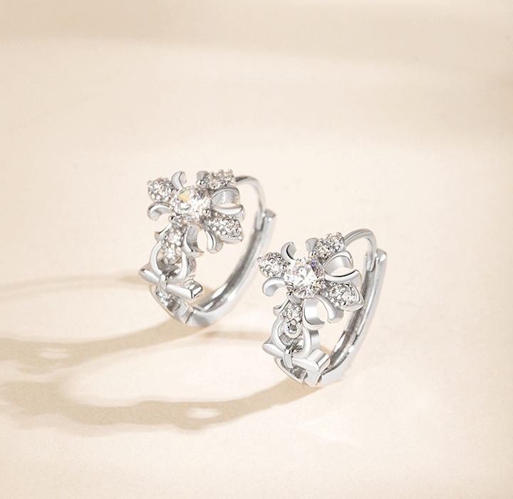 Vintage Cross Zircon Hoop Earrings – Platinum Plated Religious Jewelry for Women