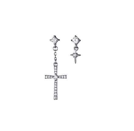 Asymmetric Cross Dangle Stud Earrings – 925 Sterling Silver Cubic Zirconia Christian Jewelry