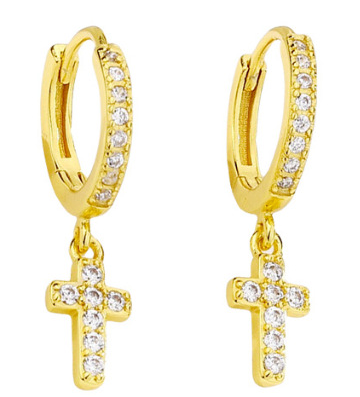 Gold Plated Cubic Zirconia Cross Hoop Earrings – Sparkling 925 Sterling Silver Christian Jewelry