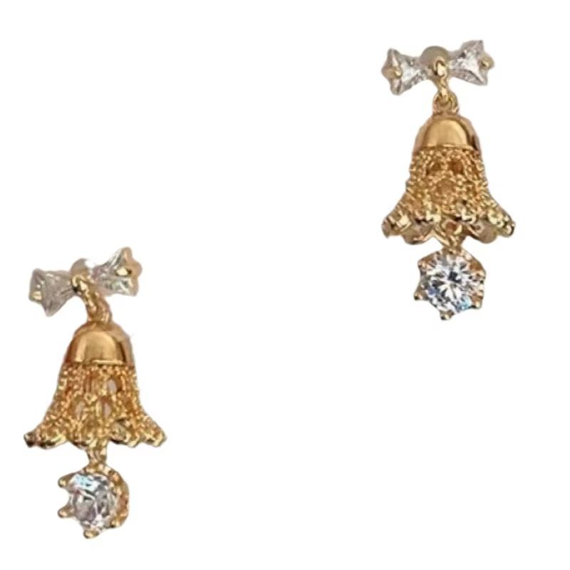 Christmas Style Sweet Cute Bell Bow Natural Stone Electroplated Earrings Niche Design Light Luxury Versatile Gift