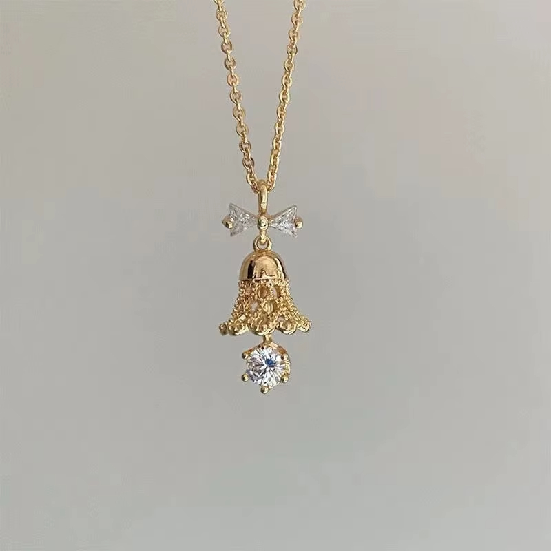 Christmas Style Sweet Cute Bell Bow Natural Stone Electroplated Earrings Niche Design Light Luxury Versatile Gift