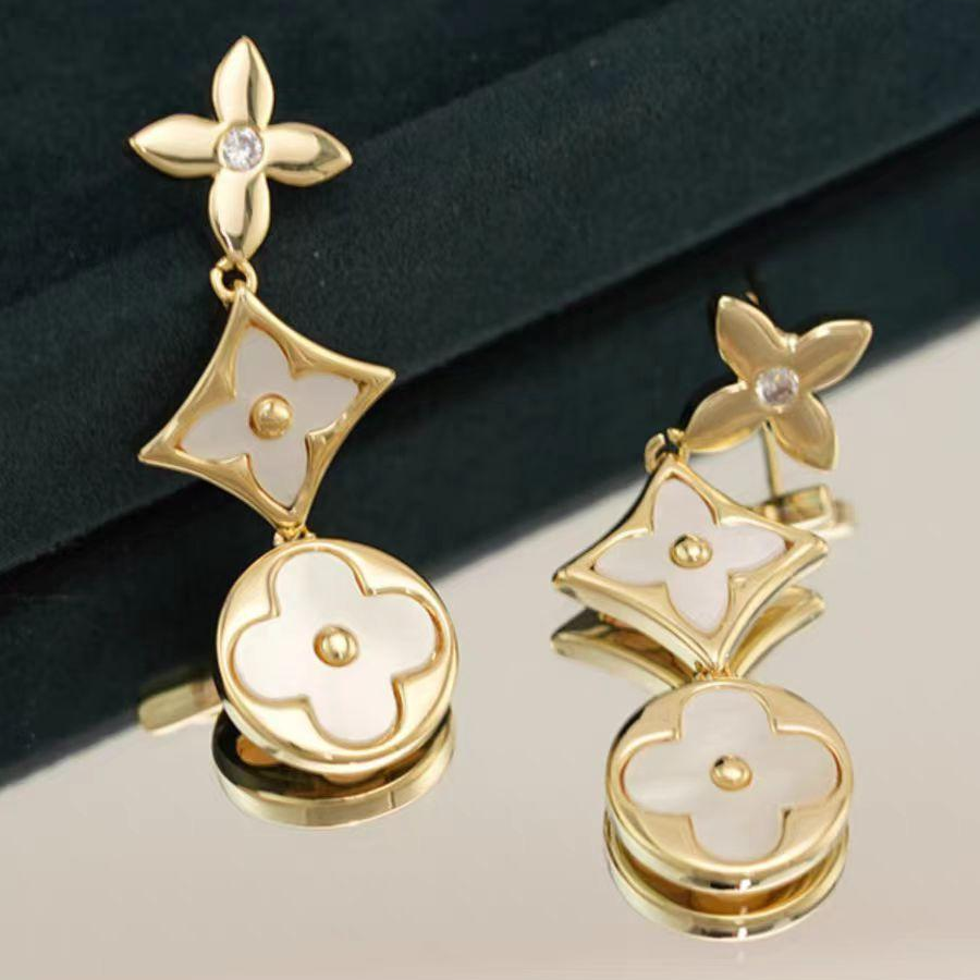 Classic Double Hoop Earrings Gold Plated Stainless Steel Round Dangle Jewelry for Women