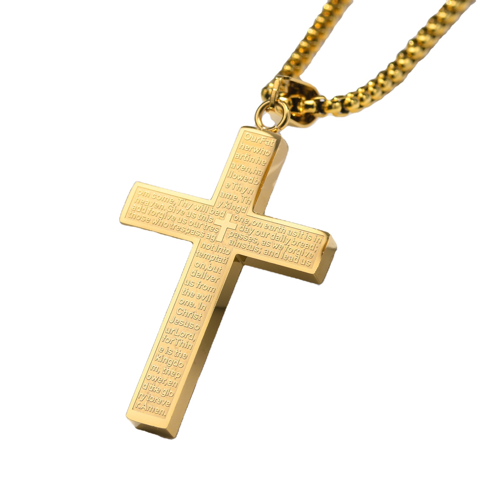 Classic Fine-Polished Stainless Steel Cross Pendant Titanium Steel Holy Bible Engraved Hip-Hop Style Necklace Gift