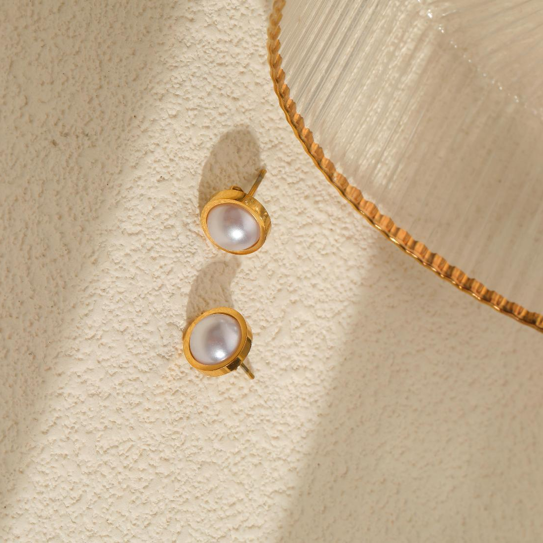 Classic Round Pearl Stud Earrings for Women – Elegant Simulated Pearl with Gold Trim, Ideal for Bridal, Office, or Daily Sophisticated Looks