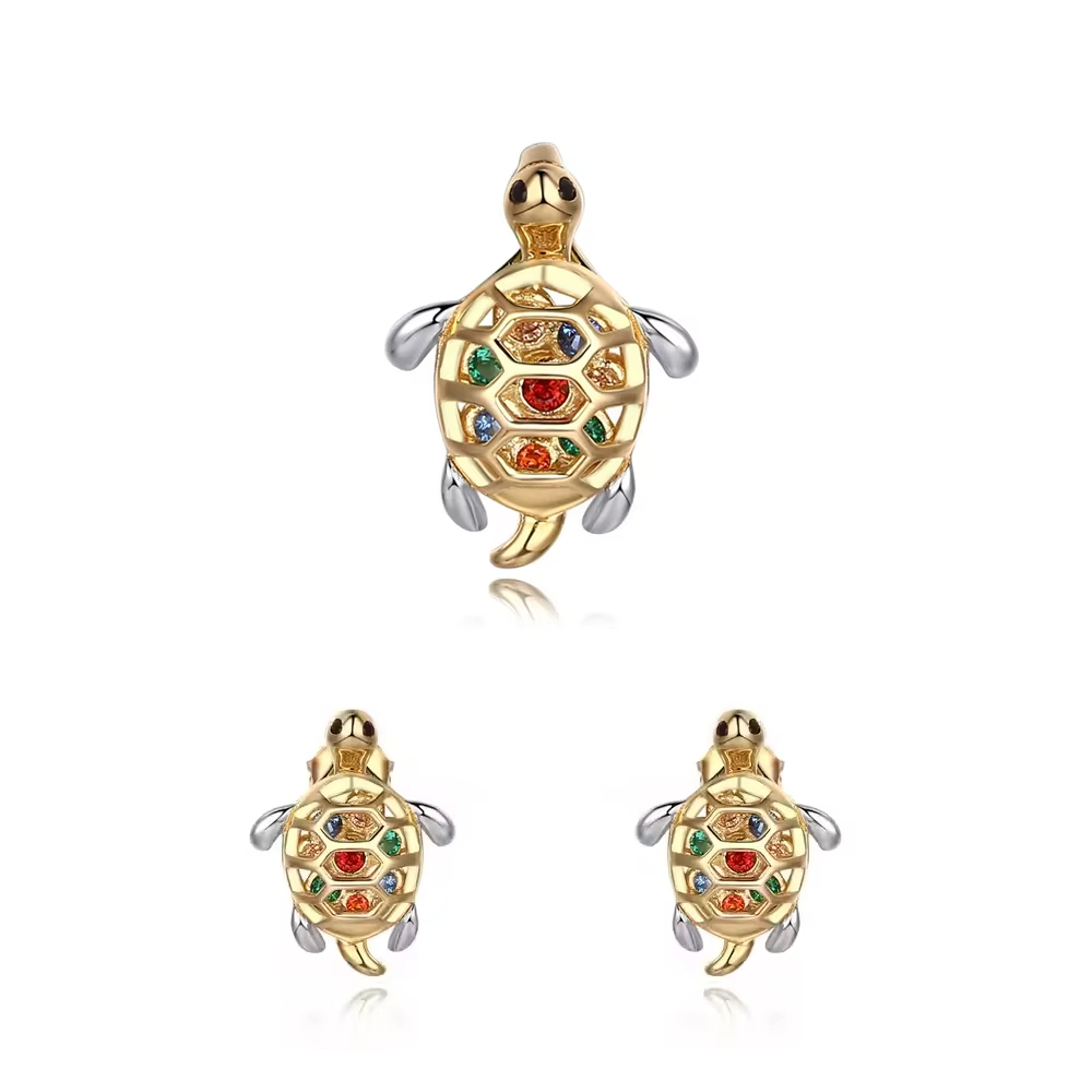 Colorful Gemstone Earrings Pendant Sea Turtle Jewelry Sets for Women