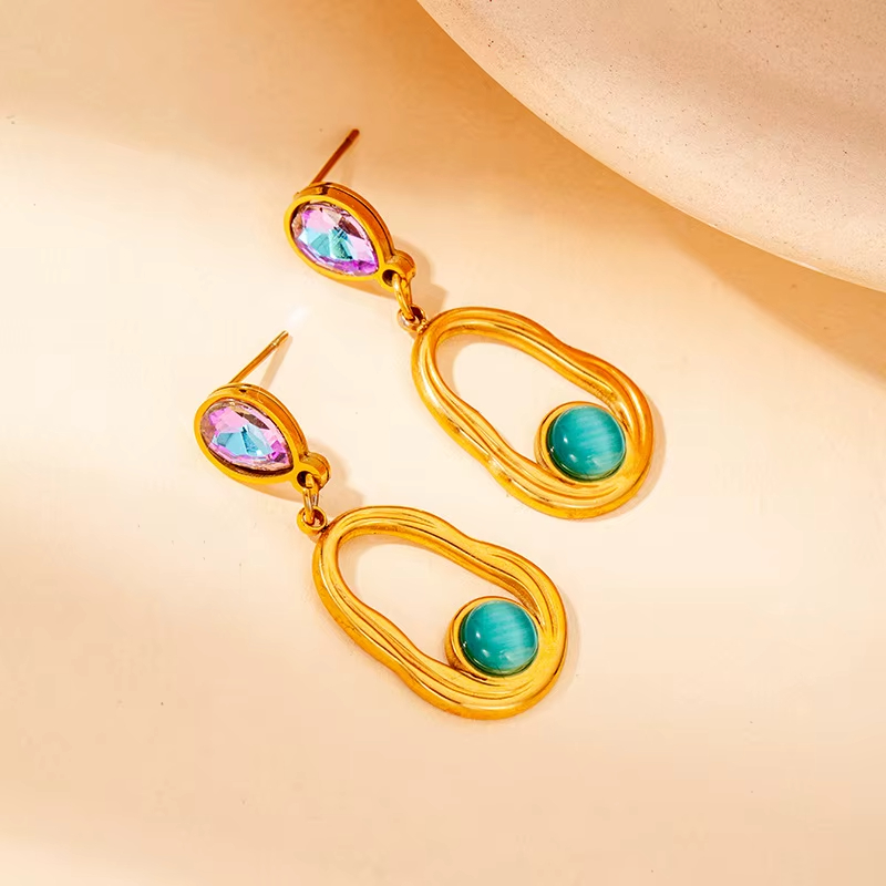 Colorful Gold Drop Earrings with Blue and Purple Crystals – Hippie Earrings, Small Drop Earrings, Medium Vintage Diamond Earrings, Pura Vida Earrings Inspired – Unique Boho Chic Jewelry