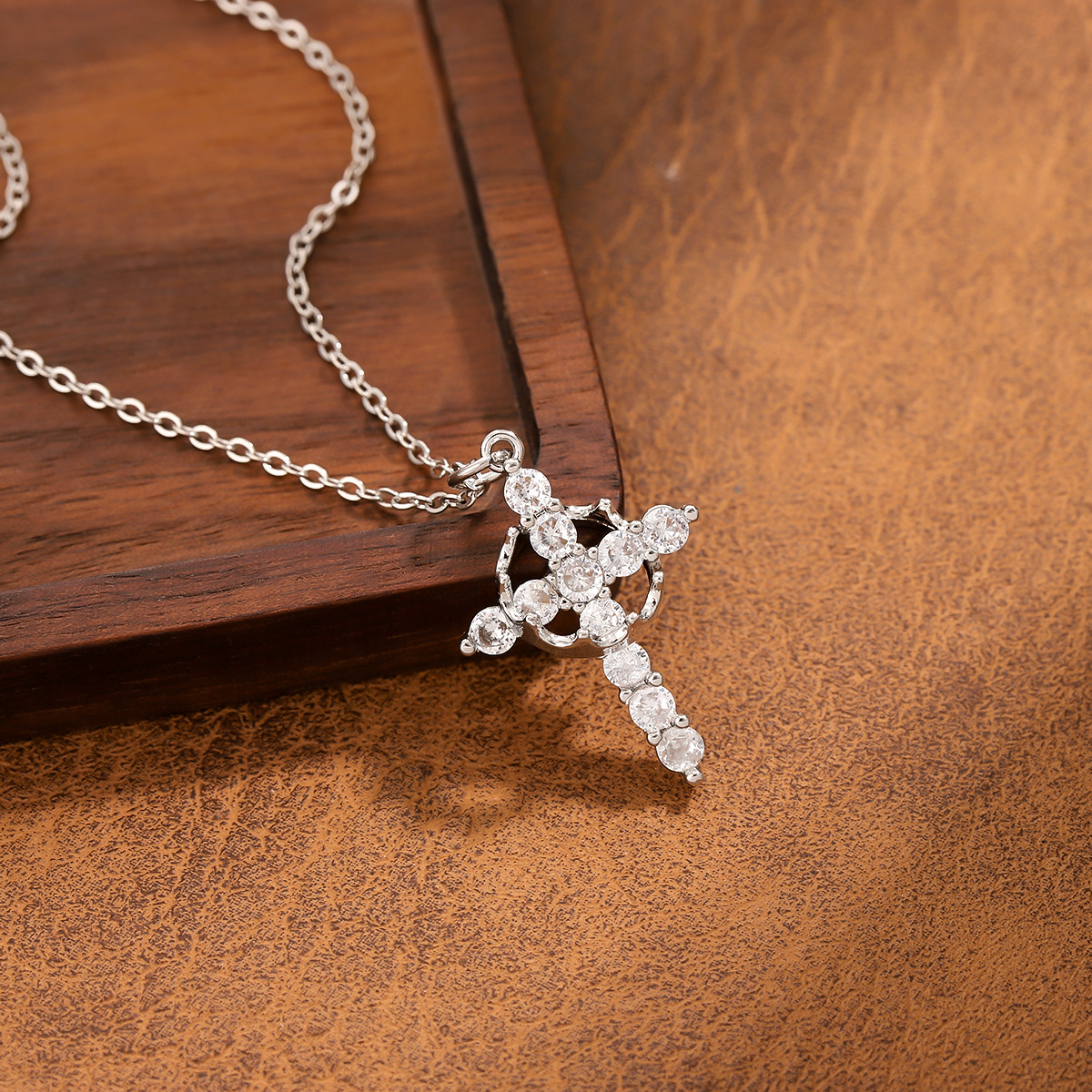 Colorful Zircon Cross Necklace stainless steel Gold Silver Pendant Chain for Women Sparkling cross jewelry