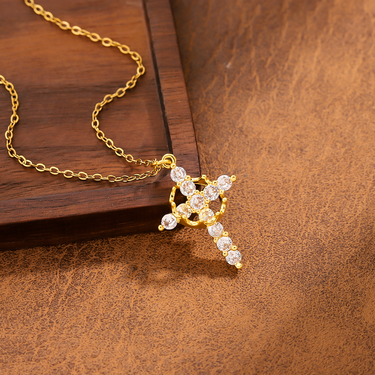 Colorful Zircon Cross Necklace stainless steel Gold Silver Pendant Chain for Women Sparkling cross jewelry