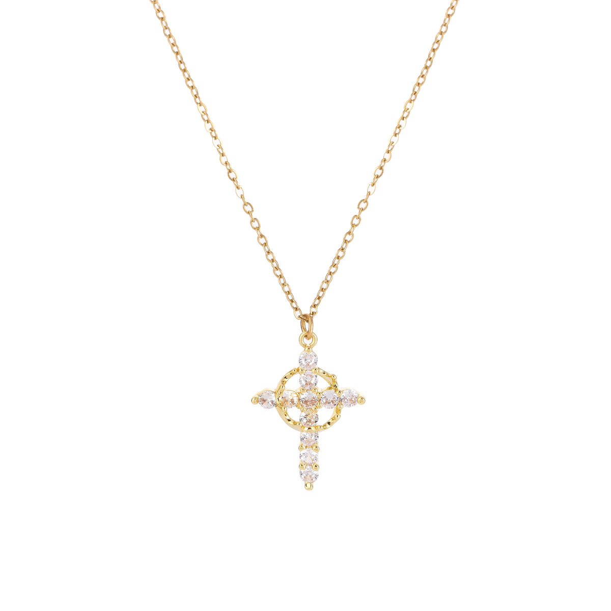 Colorful Zircon Cross Necklace stainless steel Gold Silver Pendant Chain for Women Sparkling cross jewelry