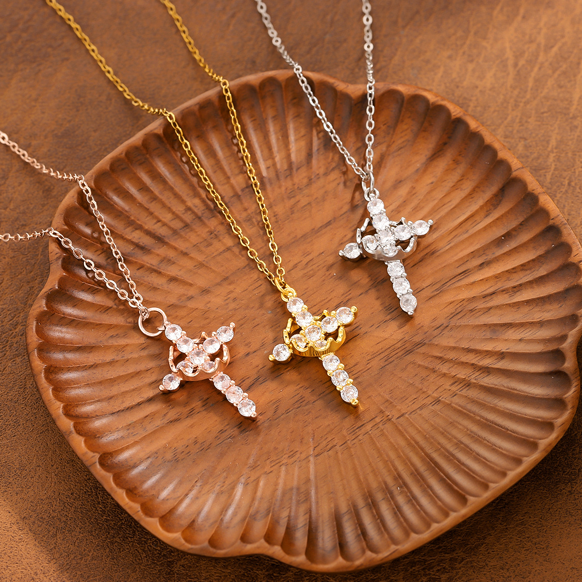 Colorful Zircon Cross Necklace stainless steel Gold Silver Pendant Chain for Women Sparkling cross jewelry