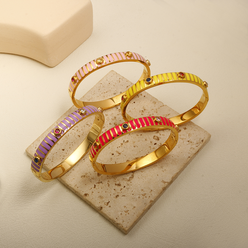 Colorful Zircon Oxide Inlaid Stainless Steel Bracelet Bohemian Jewelry Accessories Bangle for Women Jewelry