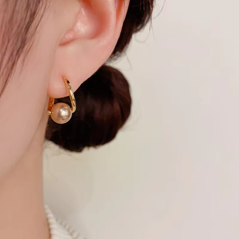 Copper Wholesale Mini Pearl Hoop Earrings Gold Plated Minimalist Fashion Jewelry Manufacturer