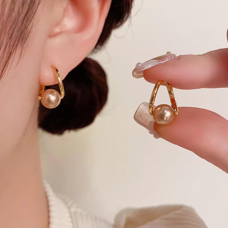 Copper Wholesale Mini Pearl Hoop Earrings Gold Plated Minimalist Fashion Jewelry Manufacturer