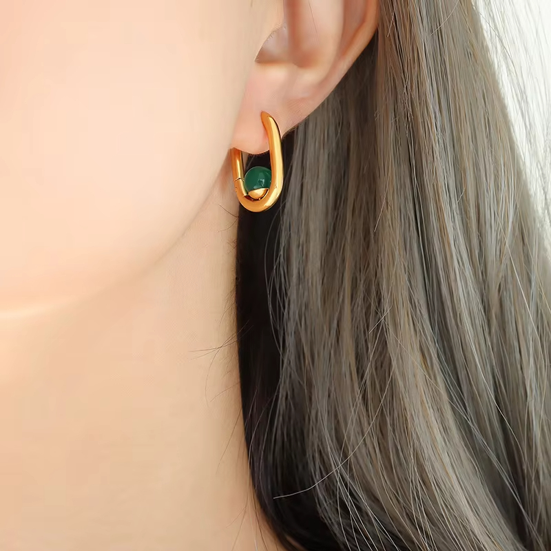 Creative Customizable 18K Gold Plated Brass Geometric Huggie Earrings Pearl Agate Stone Trendy Women's Fashion Jewelry Certified
