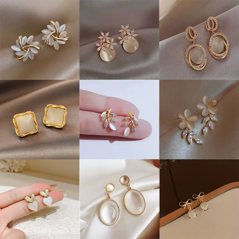 Creative Korean Fashion Drop Earrings Geometric Cat's Eye Stone Sun Flower Earring Design New Collection Fashion Wholesale