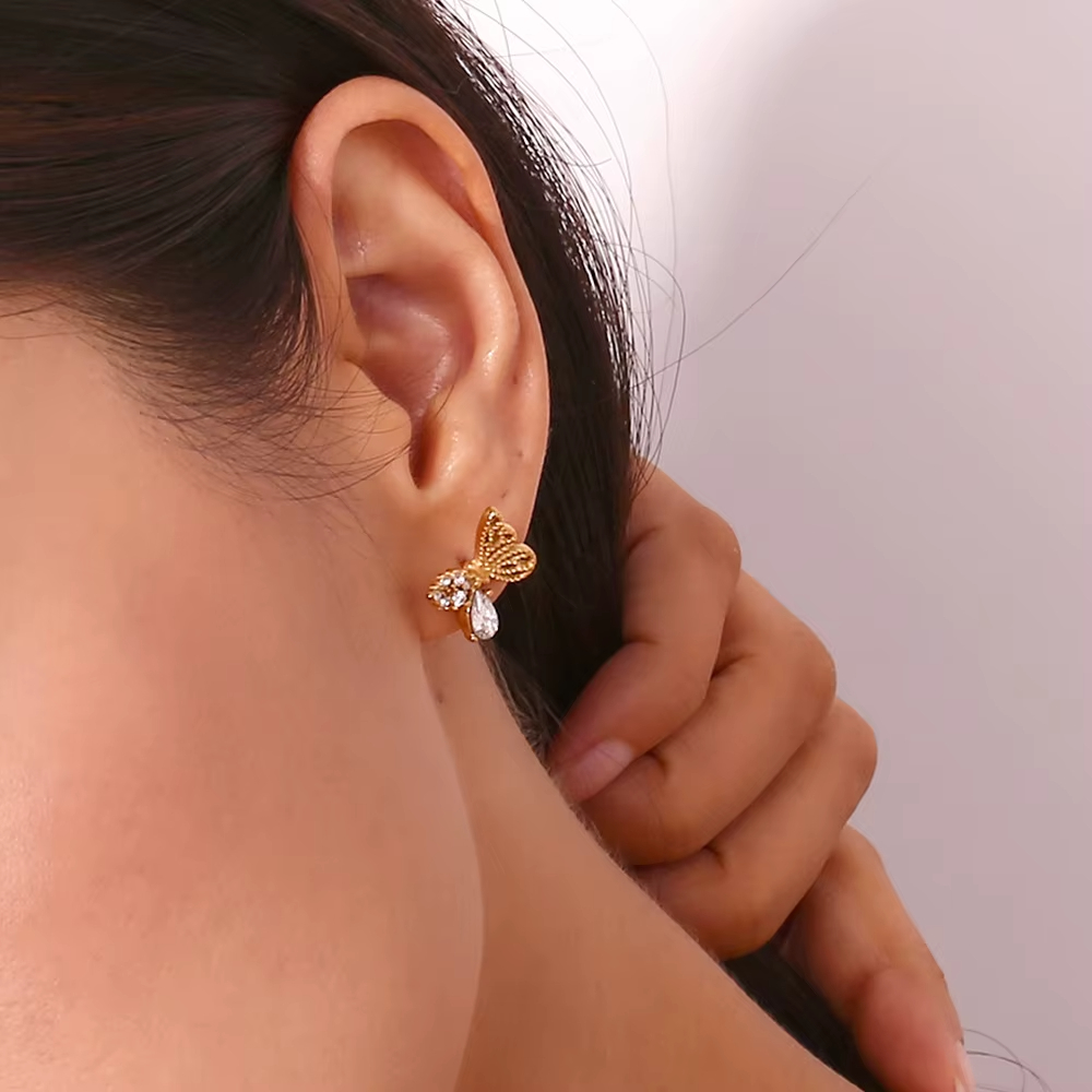 Creative Sports Style Stainless Steel Copper Pendant Racket Shape Jewelry Accessories Diamond Butterfly Earring