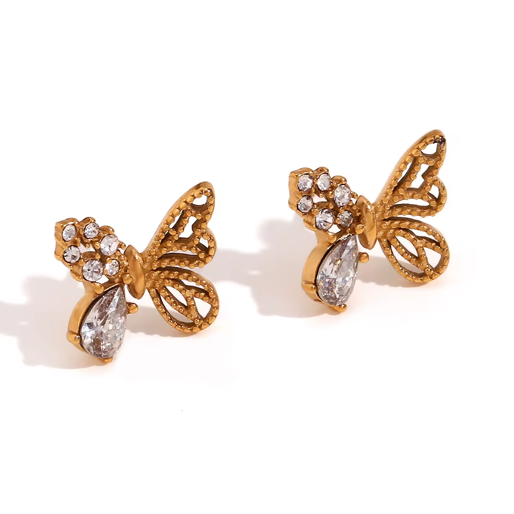 Creative Sports Style Stainless Steel Copper Pendant Racket Shape Jewelry Accessories Diamond Butterfly Earring