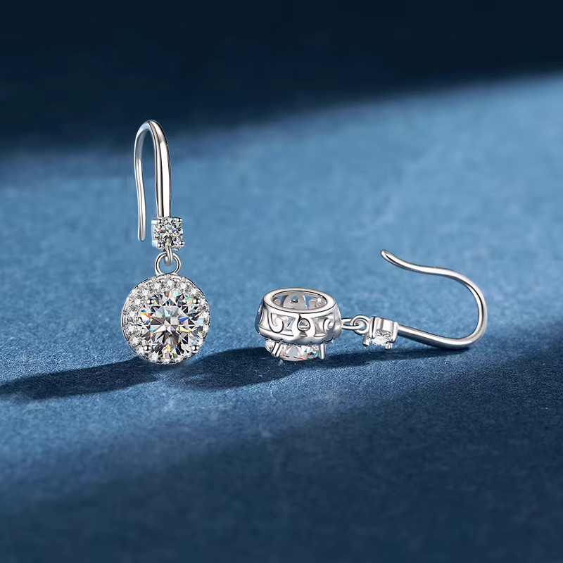 Cross-Border European American Hot-Selling 925 Silver Rhodium Plated D Color Drop Earrings Women's Geometric Shape Trendy