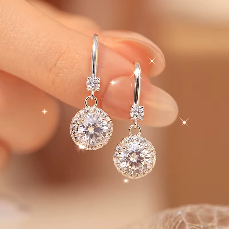 Cross-Border European American Hot-Selling 925 Silver Rhodium Plated D Color Drop Earrings Women's Geometric Shape Trendy