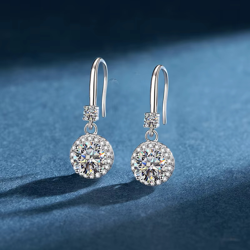 Cross-Border European American Hot-Selling 925 Silver Rhodium Plated D Color Drop Earrings Women's Geometric Shape Trendy