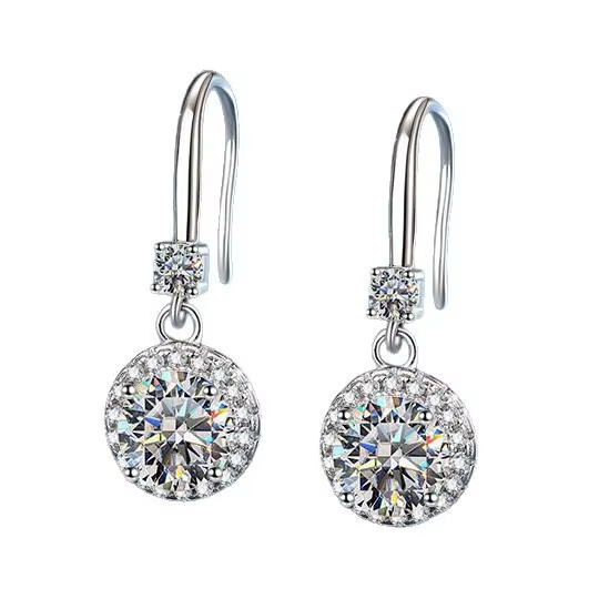 Cross-Border European American Hot-Selling 925 Silver Rhodium Plated D Color Drop Earrings Women's Geometric Shape Trendy