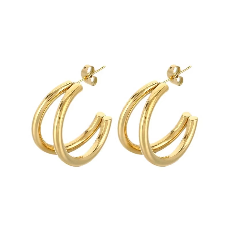 Cross-border Fashion Ins Personalized Trendy Women's Stainless Steel Real Gold Plated High-end Dongguan Hoop Earrings