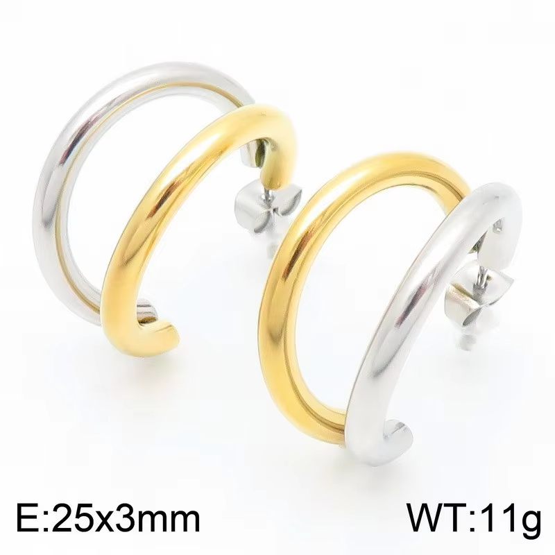 Cross-border Fashion Ins Personalized Trendy Women's Stainless Steel Real Gold Plated High-end Dongguan Hoop Earrings