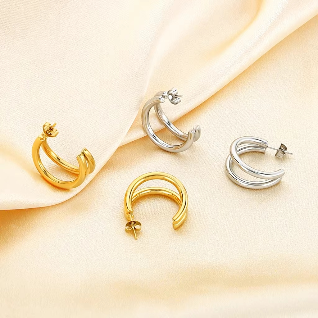 Cross-border Fashion Ins Personalized Trendy Women's Stainless Steel Real Gold Plated High-end Dongguan Hoop Earrings