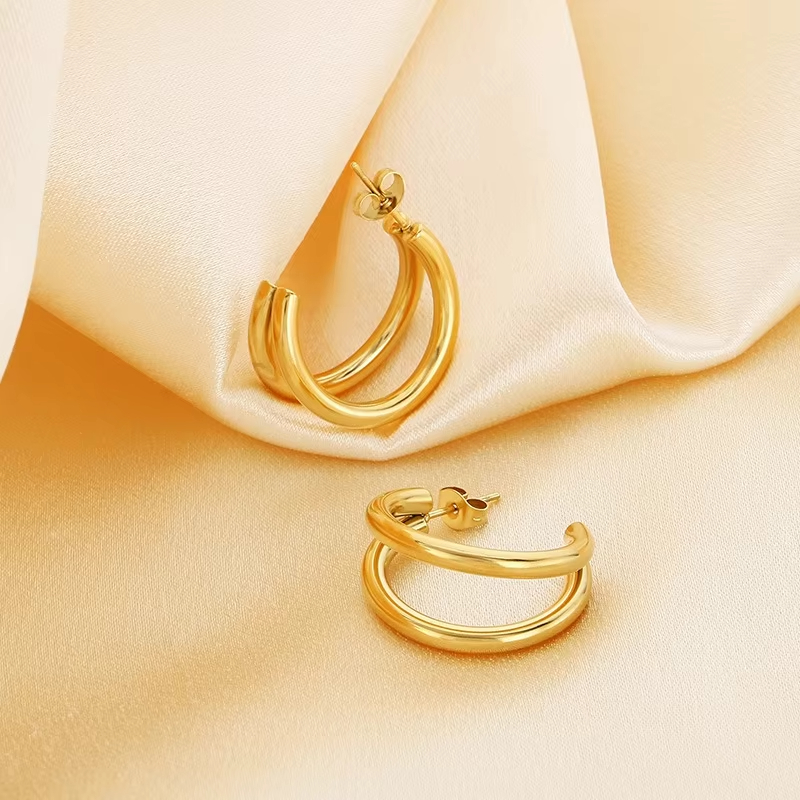 Cross-border Fashion Ins Personalized Trendy Women's Stainless Steel Real Gold Plated High-end Dongguan Hoop Earrings