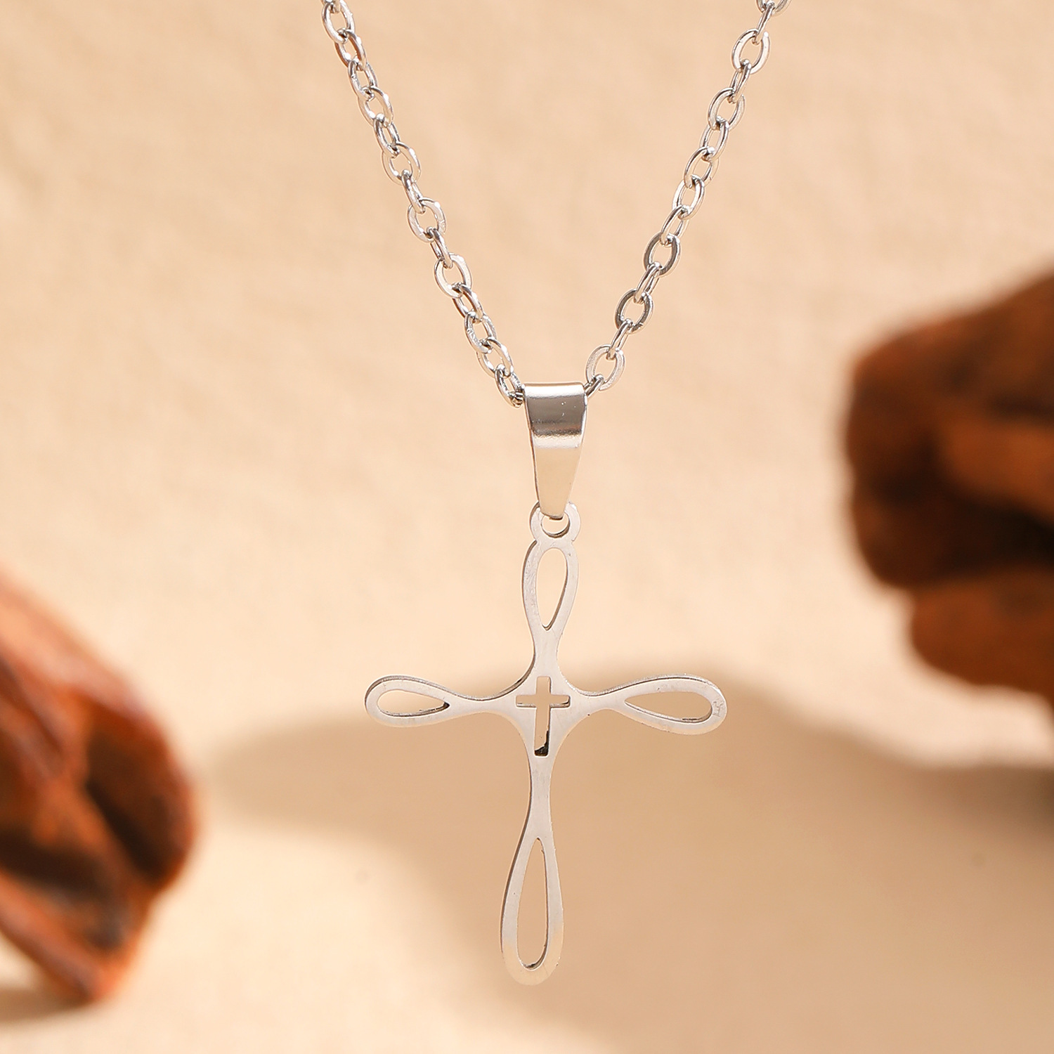 Cross Pendant Stainless Steel Jewelry Sets Necklace Earrings Ring Bracelet Gold Silver Religious Jewelry Set