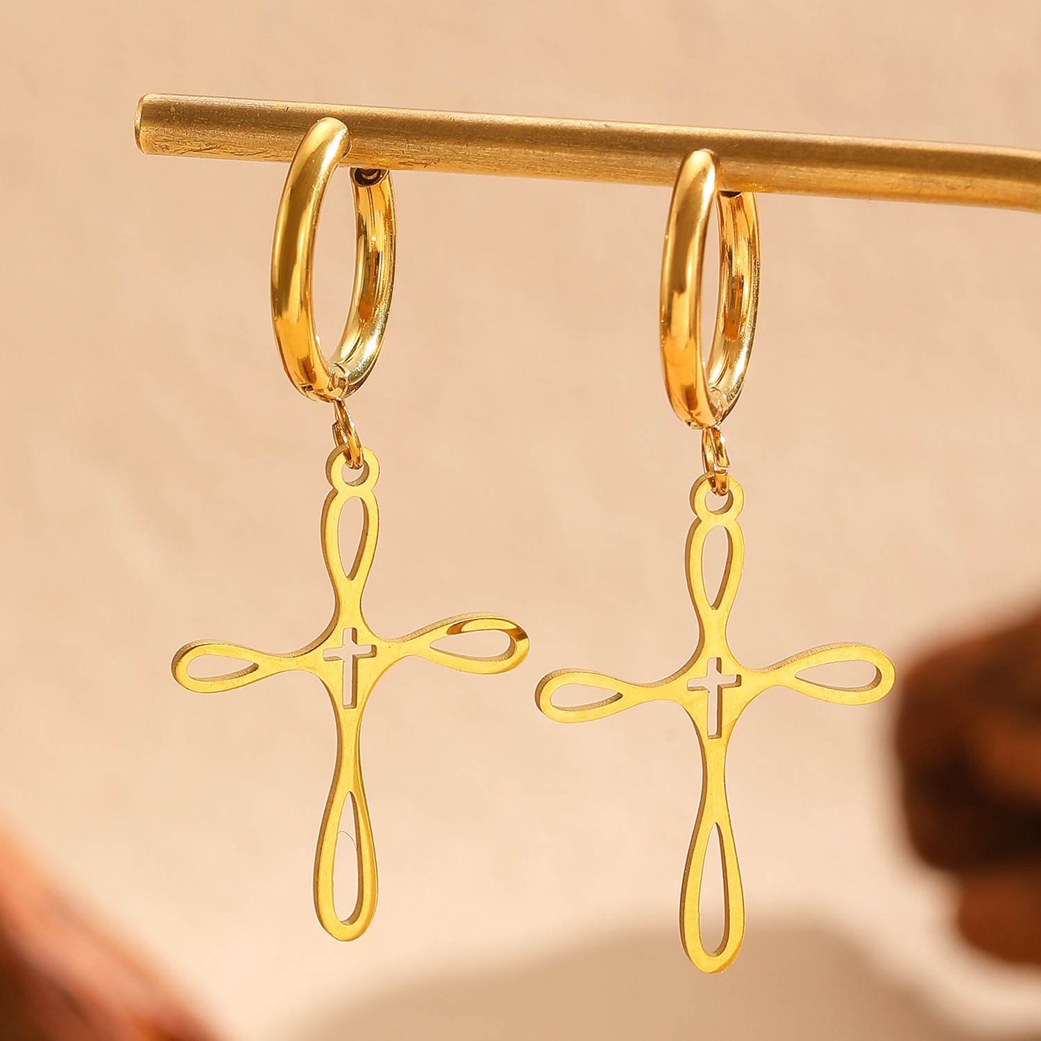 Cross Pendant Stainless Steel Jewelry Sets Necklace Earrings Ring Bracelet Gold Silver Religious Jewelry Set