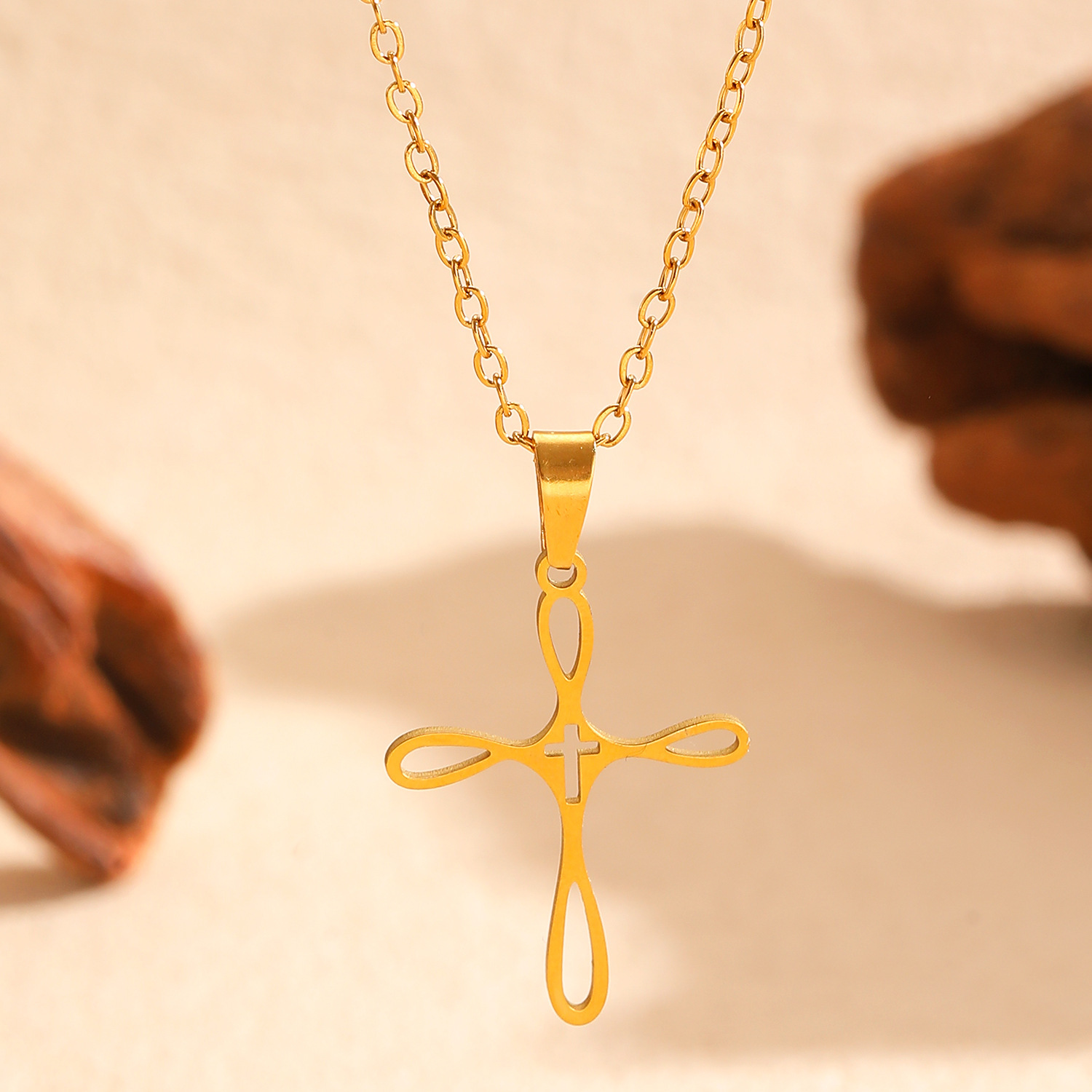 Cross Pendant Stainless Steel Jewelry Sets Necklace Earrings Ring Bracelet Gold Silver Religious Jewelry Set