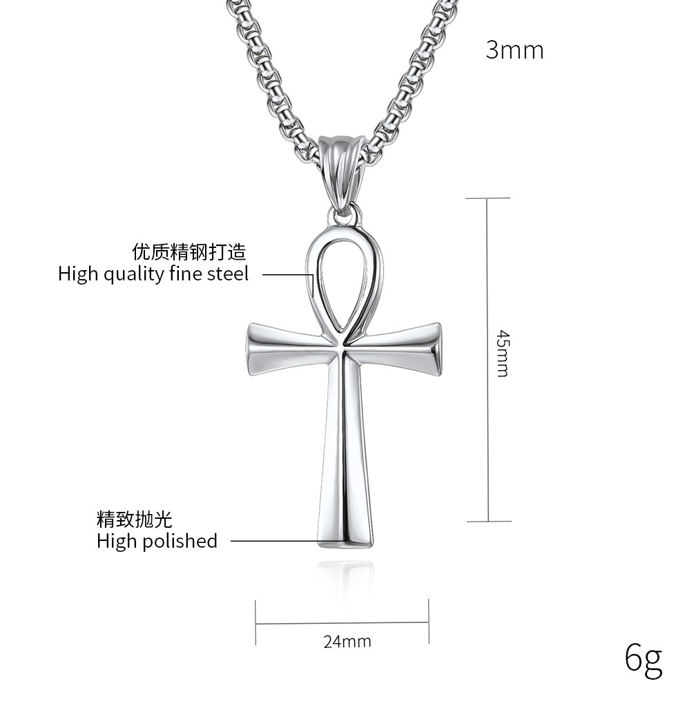 Cross Necklace Stainless Steel Pendant in Silver Gold Black, Polished Egyptian Charm Jewelry for Men