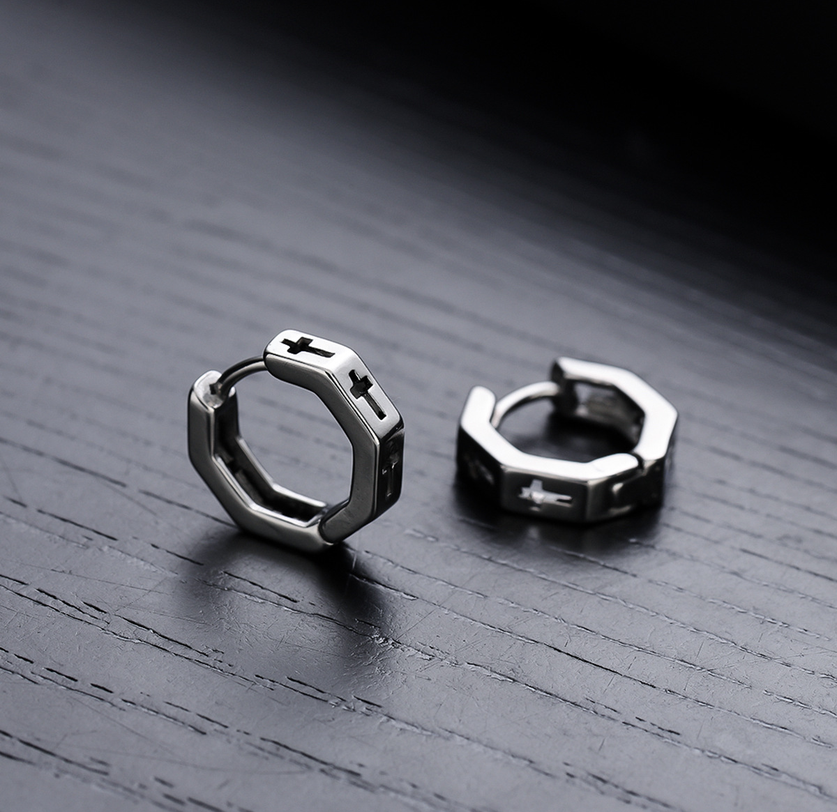 Modern Geometric Cross Stainless Steel Hoop Earrings, Unisex, Minimalist, Polished Silver, 2024 Trend