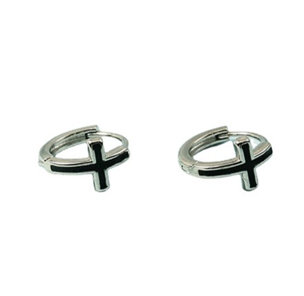 Minimalist Stainless Steel Cross Hoop Earrings, Unisex Silver Religious Jewelry