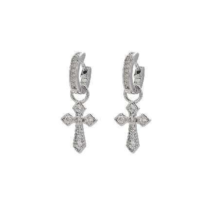 Rhinestone Cross Hoop Earrings – Silver Dangle Religious Jewelry for Women