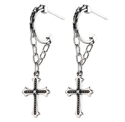 Punk Chain Cross Dangle Earrings, Unisex Stainless Steel Drop Earrings