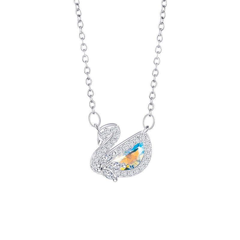 Crystal Swan Necklace for Women – Sparkling Zircon Swan Pendant Dainty Stainless Steel Clavicle Chain Elegant Swan Jewelry