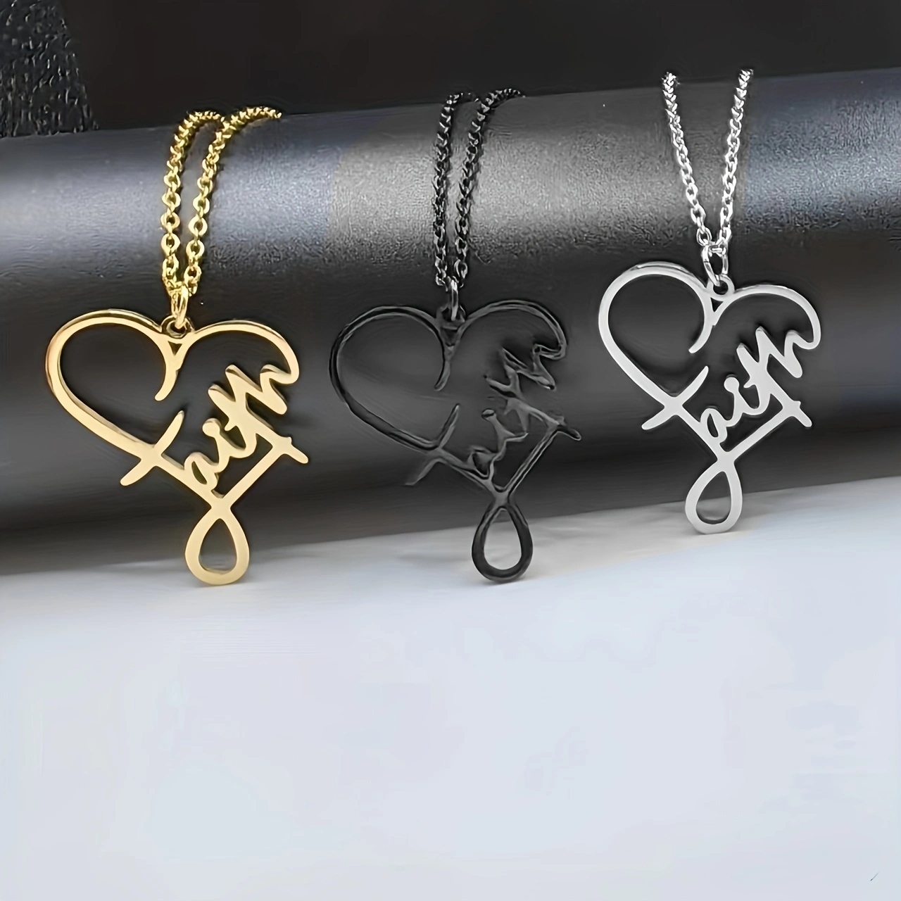 Custom Religious Christian Faith Heart Stainless Steel Necklace Gold Plated 18k Fashion Jewelry Necklaces Gift for Women