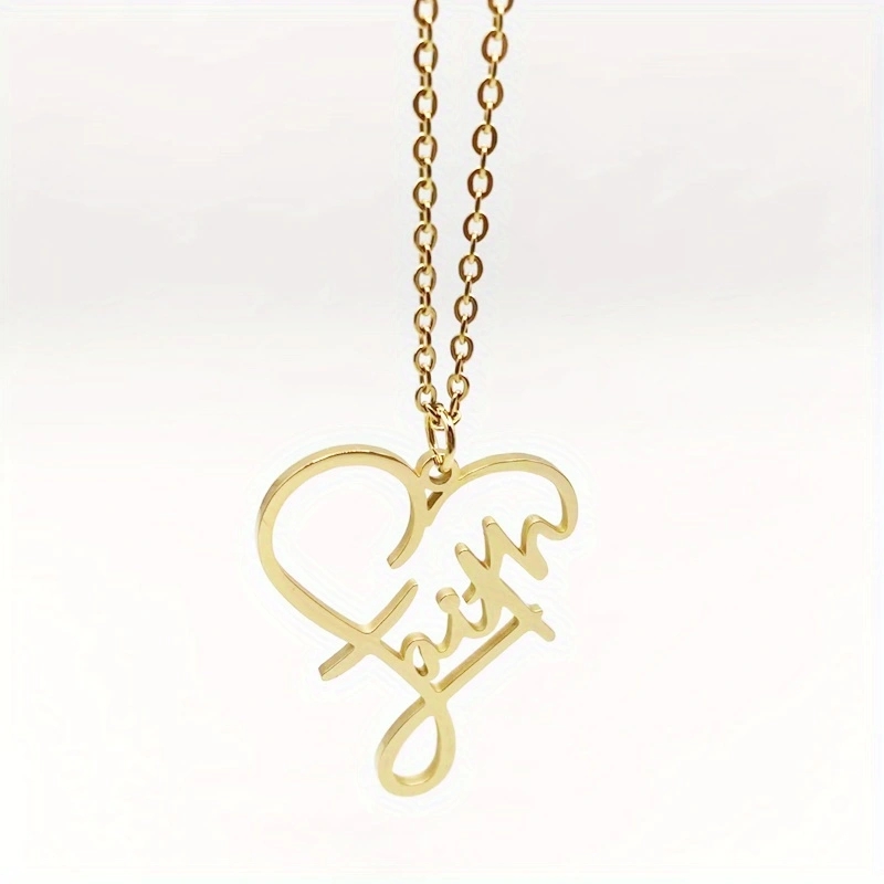 Custom Religious Christian Faith Heart Stainless Steel Necklace Gold Plated 18k Fashion Jewelry Necklaces Gift for Women