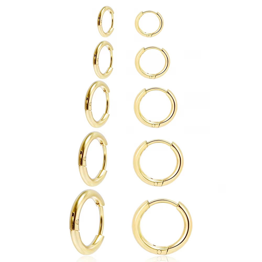 Custom Tarnish Free Fashion Jewelry Women Huggie Stainless Steel Wholesale Small 18K Gold Plated Hoop Earrings