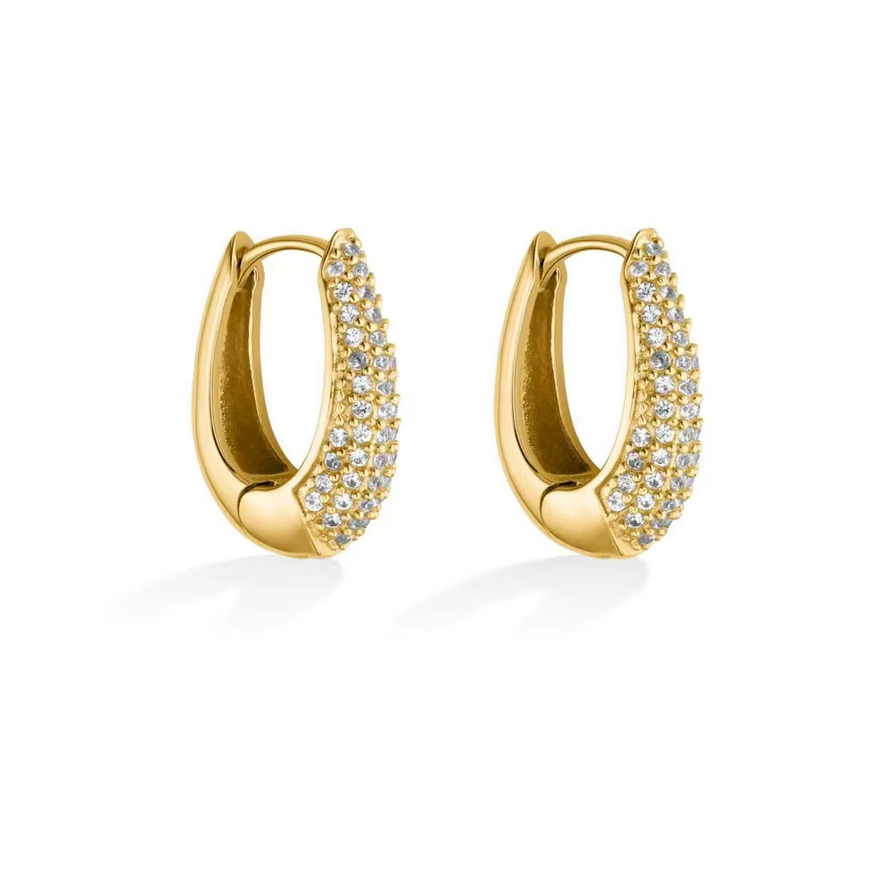 Custom Waterproof Tarnish Free Hypoallergenic Jewelry Custom 18k Gold Plated Stainless Steel Crystal Hoop Huggies Earrings