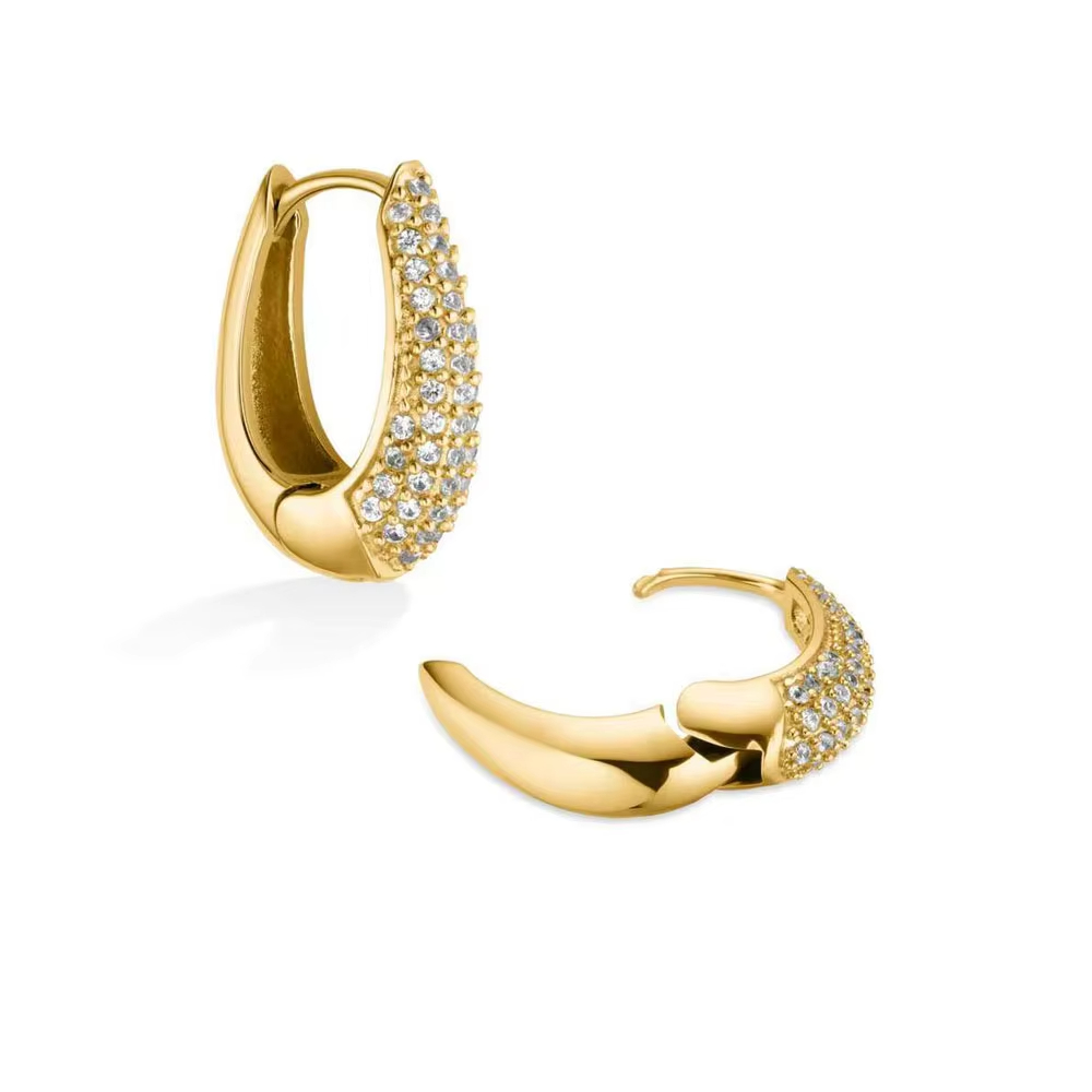 Custom Waterproof Tarnish Free Hypoallergenic Jewelry Custom 18k Gold Plated Stainless Steel Crystal Hoop Huggies Earrings