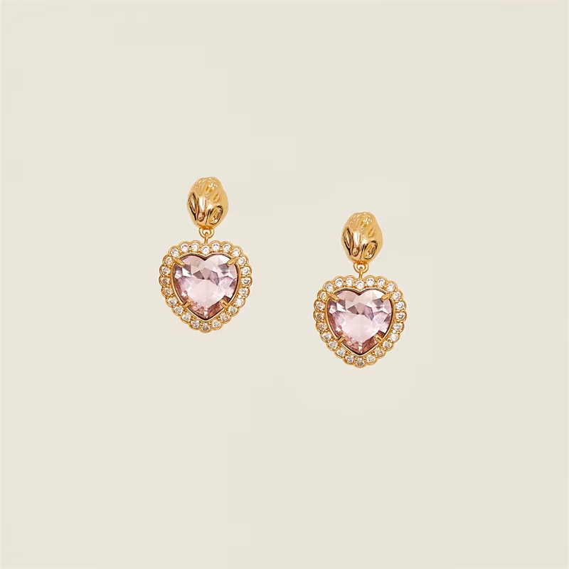 Customizable New Style Women's Luxury Earrings Multi-Color Gold Plated Diamond-Studded Heart Zircon Main Niche Design Ins