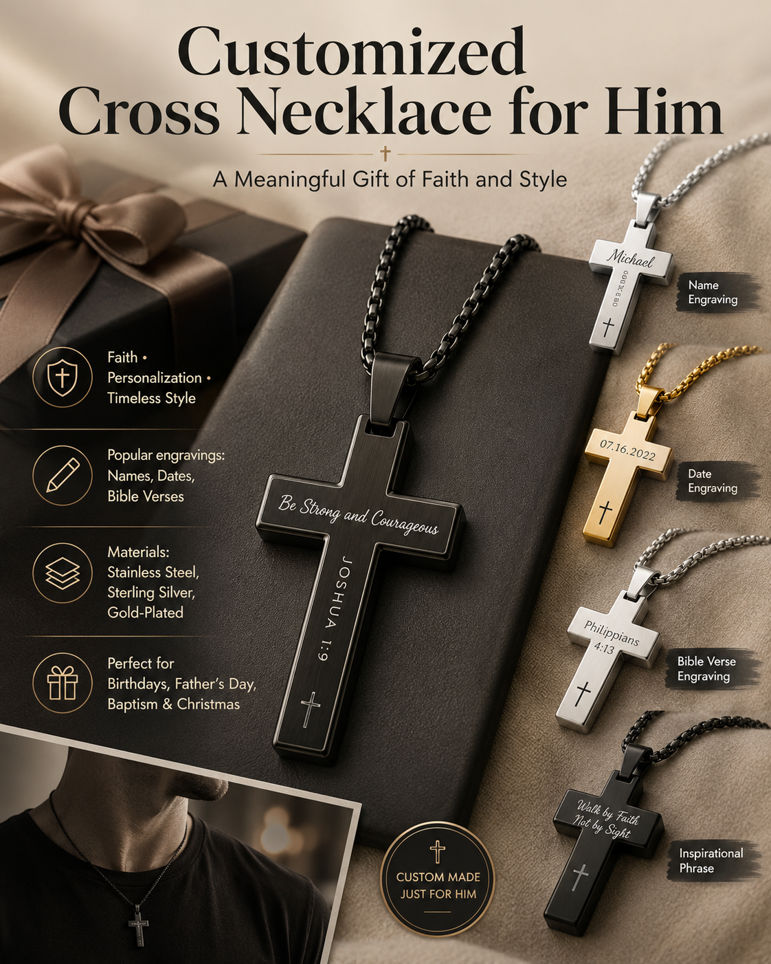 Customized Cross Necklace for Him: A Meaningful Gift of Faith and Style