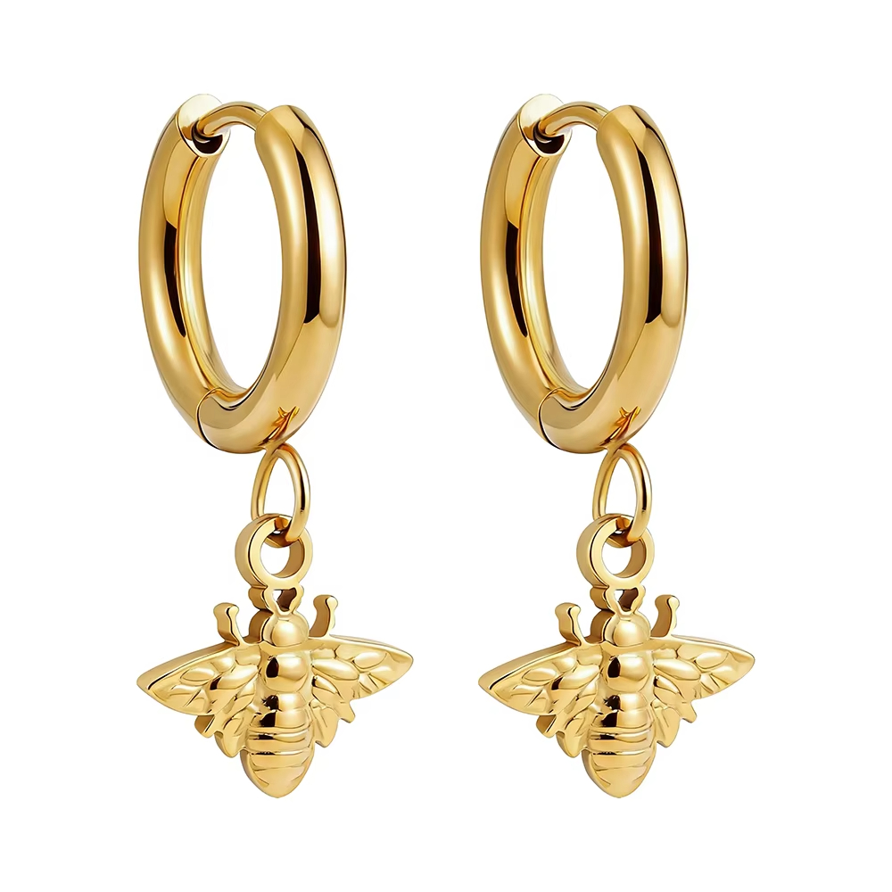 Cute Animal Series Jewelry Waterproof Bee for Gifts Custom Fashion Jewelry Bee Stainless Steel Hoop Shape Drop Earrings