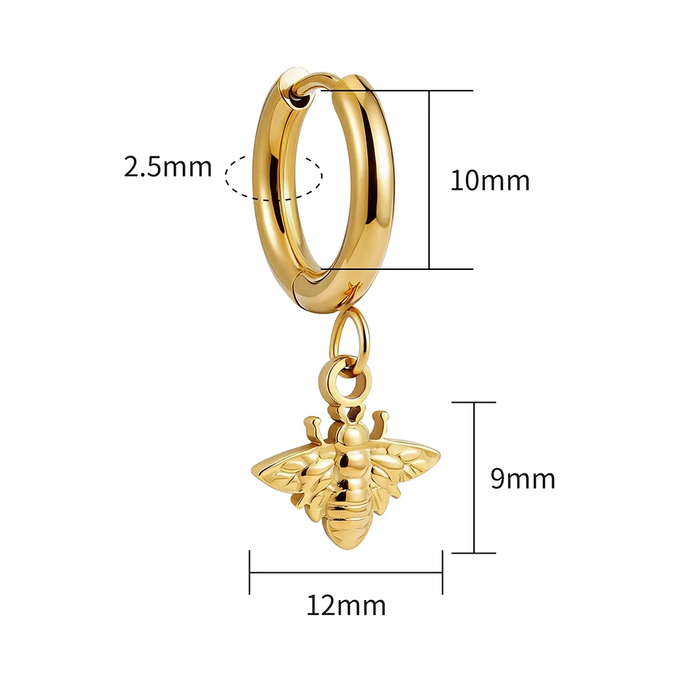 Cute Animal Series Jewelry Waterproof Bee for Gifts Custom Fashion Jewelry Bee Stainless Steel Hoop Shape Drop Earrings