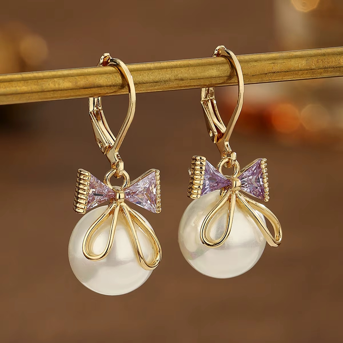 Cute Bow Design Copper Alloy Inlaid Zircon Pearl Stud Earrings Daily Wear Fashion Earrings for Holidays Perfect Gifts