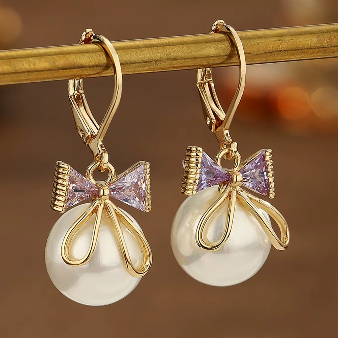 Cute Bow Design Copper Alloy Inlaid Zircon Pearl Stud Earrings Daily Wear Fashion Earrings for Holidays Perfect Gifts